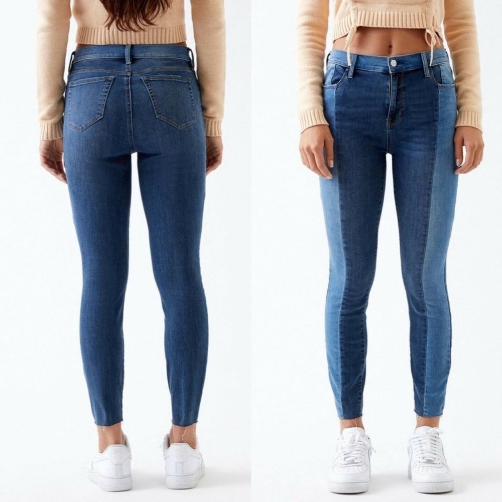 PacSun Double Wash High Rise Ankle Jeggings Raw Hem Jeans Two Tone Size 26